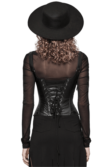 Black Gothic Lace-Up Corset with Adjustable Straps